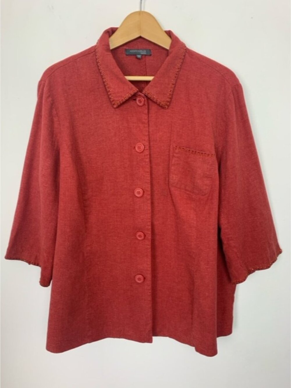 Addition Elle Linen Blouse Beaded Trim - Picture 2 of 8